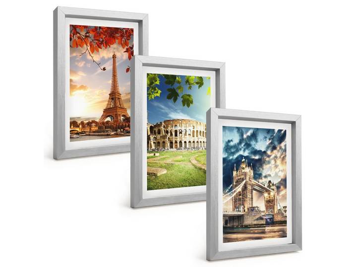 BILDER SET 3er Set - 20x30 cm Silberner Rahmen - Denkmäler Europas