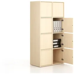 Büroschrank FRAME, niedrig, 8x Türen, 872 x 450 x 1735 mm, PUSH-lock, Birke