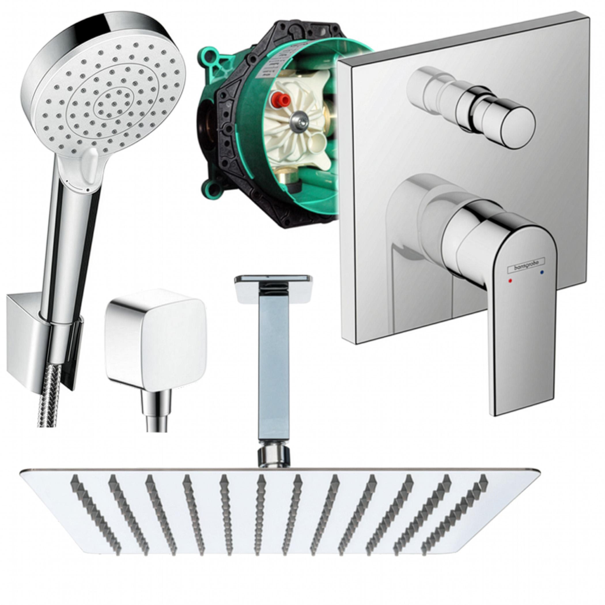 Hansgrohe und Jowi Unterputz Duschsystem, Kopfbrause mit Deckenanschluss, Vernis Shape Duscharmatur