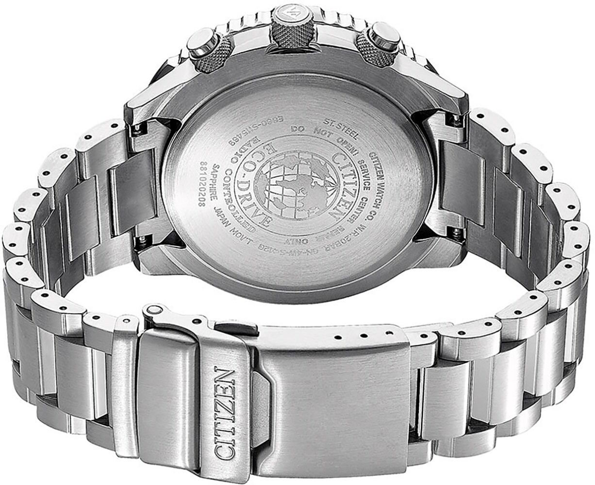 Funkchronograph CITIZEN "Promaster Sky", silber (silberfarben, blau, blau), Armbanduhren, Herren, silberfarben, Funkchronograph, Armbanduhr, Herrenuhr, Solar, Stoppfunktion, bis 20 bar wasserdicht silberfarben, blau, blau silberfarben