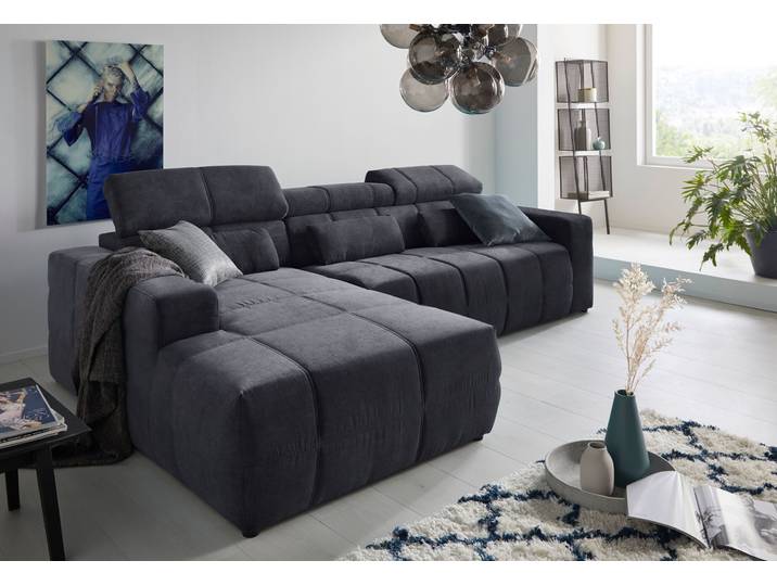 Ecksofa, Luxus-Microfaser in Antikleder-Optik, Dunkelblau, 289×175 cm, Kopfteilverstellung, Klassisch, Domo-Collection