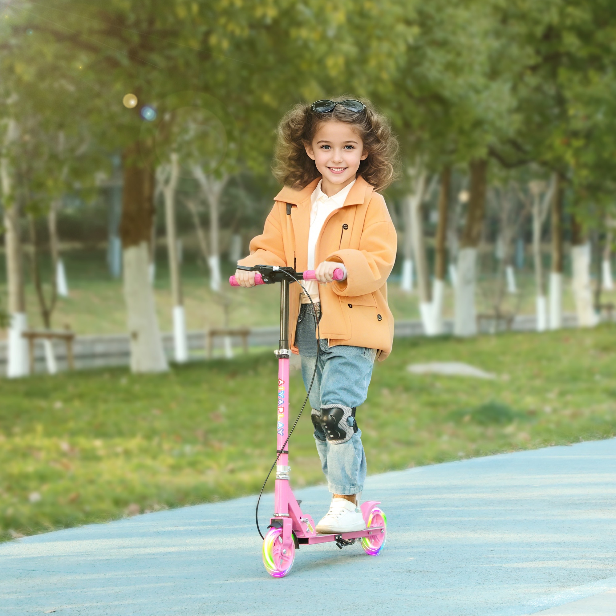 Aiyaplay Monopattino per Bambini 3-8 Anni con Ruote Luminose, Impugnatura Regolabile e Freno Posteriore, Rosa   Aosom Italy