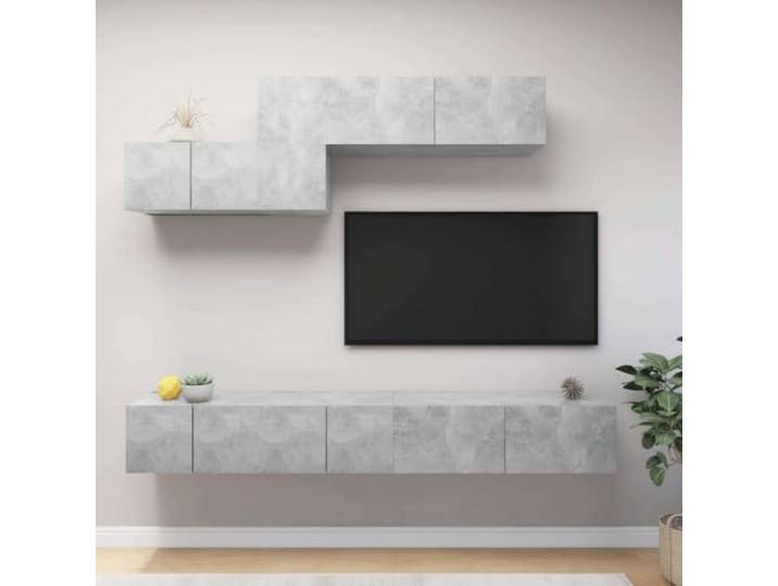 HEFZGDB 6-TLG. TV-Schrank-Set Betongrau Holzwerkstoff Moderner Wandschrank mit großem Stauraum für Wohnzimmer Aufbewahrung
