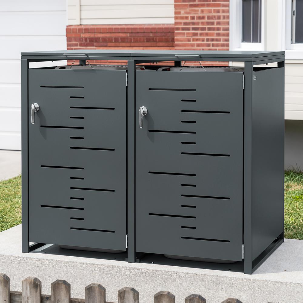 SoBuy Mülltonnenbox 2er 480 L aus Metall, Doppelbox mit Soft-Close & 2 Schlössern, Mülltonnenverkleidung für Garten mit Metallboden OGS64-DG