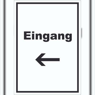 HB-Druck Eingang Aufkleber mit Text und Richtungspfeil links Zugang Eintritt hochkant A2 (420x594mm)
