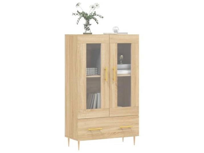 KTHLBRH Sideboard Eiche Sonoma 69,5 x 31 x 115 cm Holz mehrschichtig Glastüren, Metallbeine, großer Stauraum, stabile Tischplatte zur Dekoration