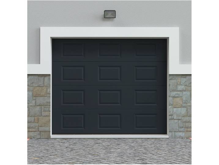 Sektionalgaragentor mit Kassettenmotiv + Torantrieb SOMFY - 254 x 218 cm - Anthrazit - CAOPAS