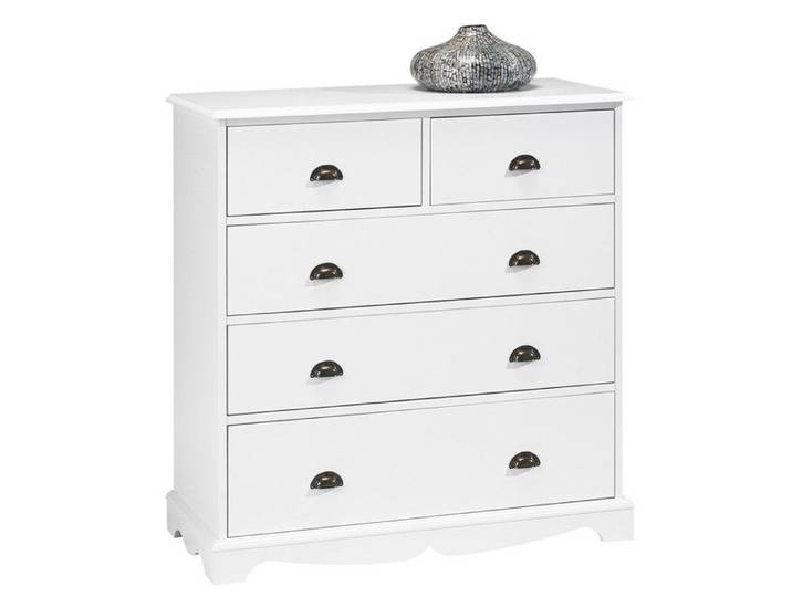 Commode - Blanc - 5 Tiroirs - Style Anglais - Dimensions 96.2x97.4x42.5 cm - Montage facile