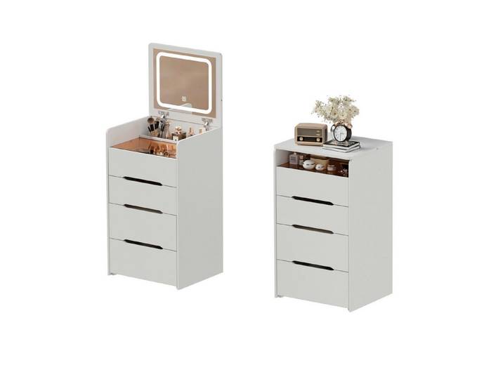 TWSOUL Schminktisch Multifunktionaler Schminktisch, Schminktisch mit LED-Beleuchtung, Mit Make-up-Hocker und Stauraum, 48*40*82cm