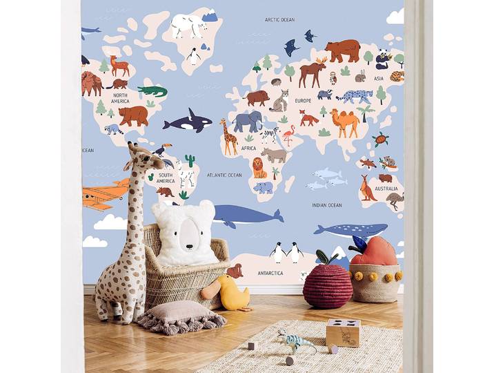Papier peint animaux du monde 350 x 256cm Bleu
