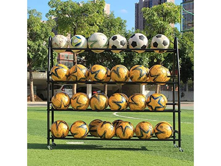 Basketball Rack 4-stöckiges Ball-Aufbewahrung Mit Rollen Regal Für Fußball Basketball Großes Fassungsvermögen Ball Regal Metall Für Garagen, Schulen, Stadien, Vereine(Black,48inch)