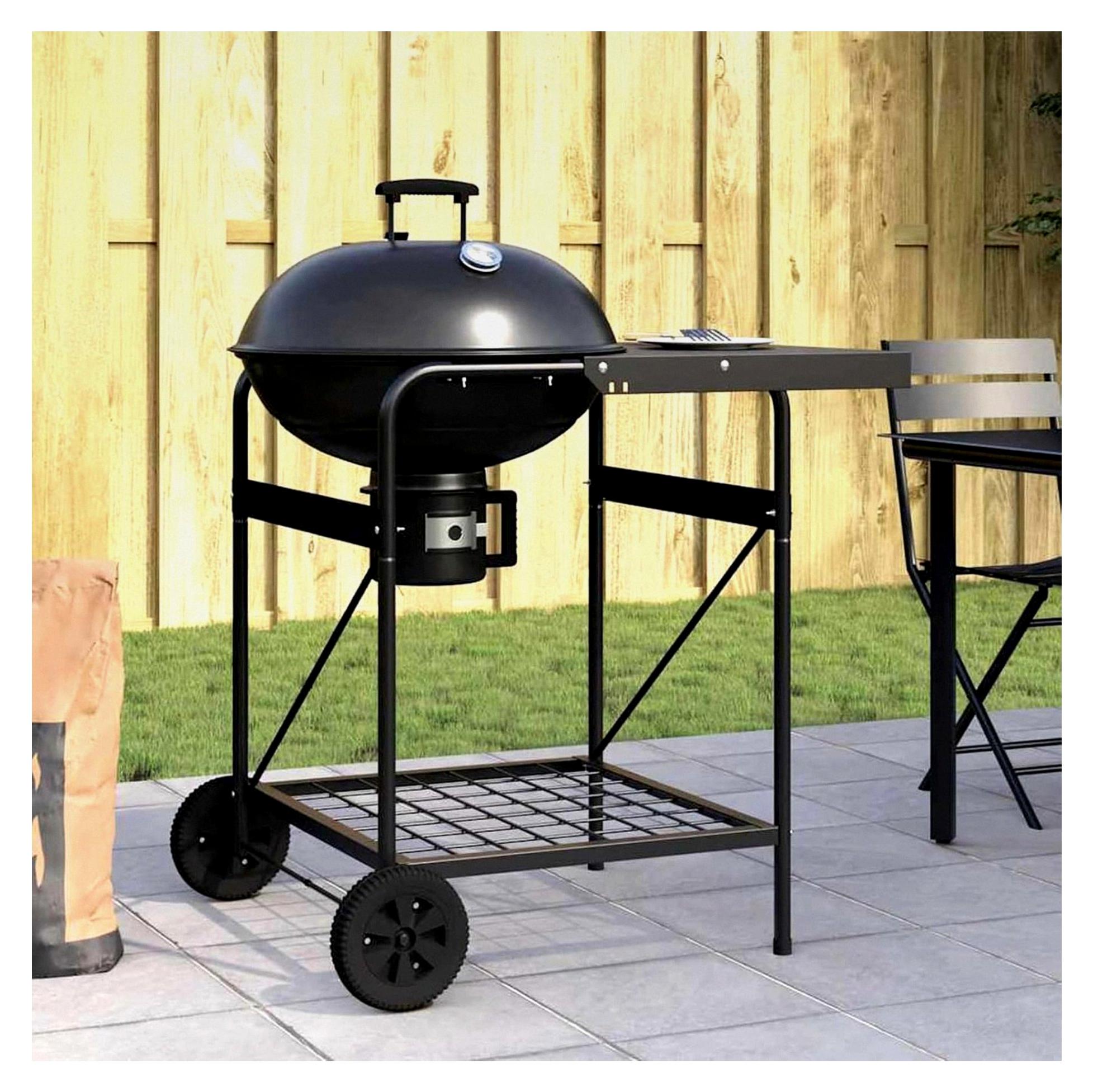 Grillwagen, tragbarer Metallgrill mit Deckel 96x72x113 cm, schwarz, für Garten, Balkon und Terrasse, inklusive Wagen und Räder