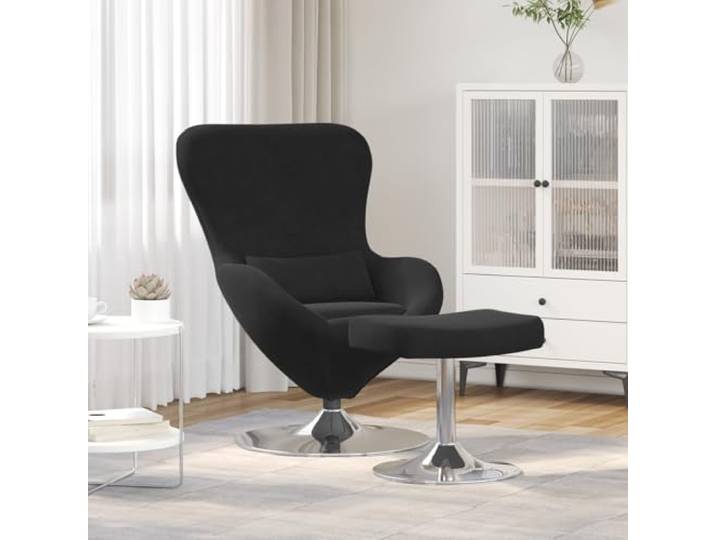 HEFZGDB Ei-Stuhl mit Fußhocker Schwarz Samt, Moderner Sessel mit Hocker für Wohnzimmer, Bequemer Relaxsessel für Erwachsene, Luxuriöse Fußstütze, Weiches Kunstleder und Robustes