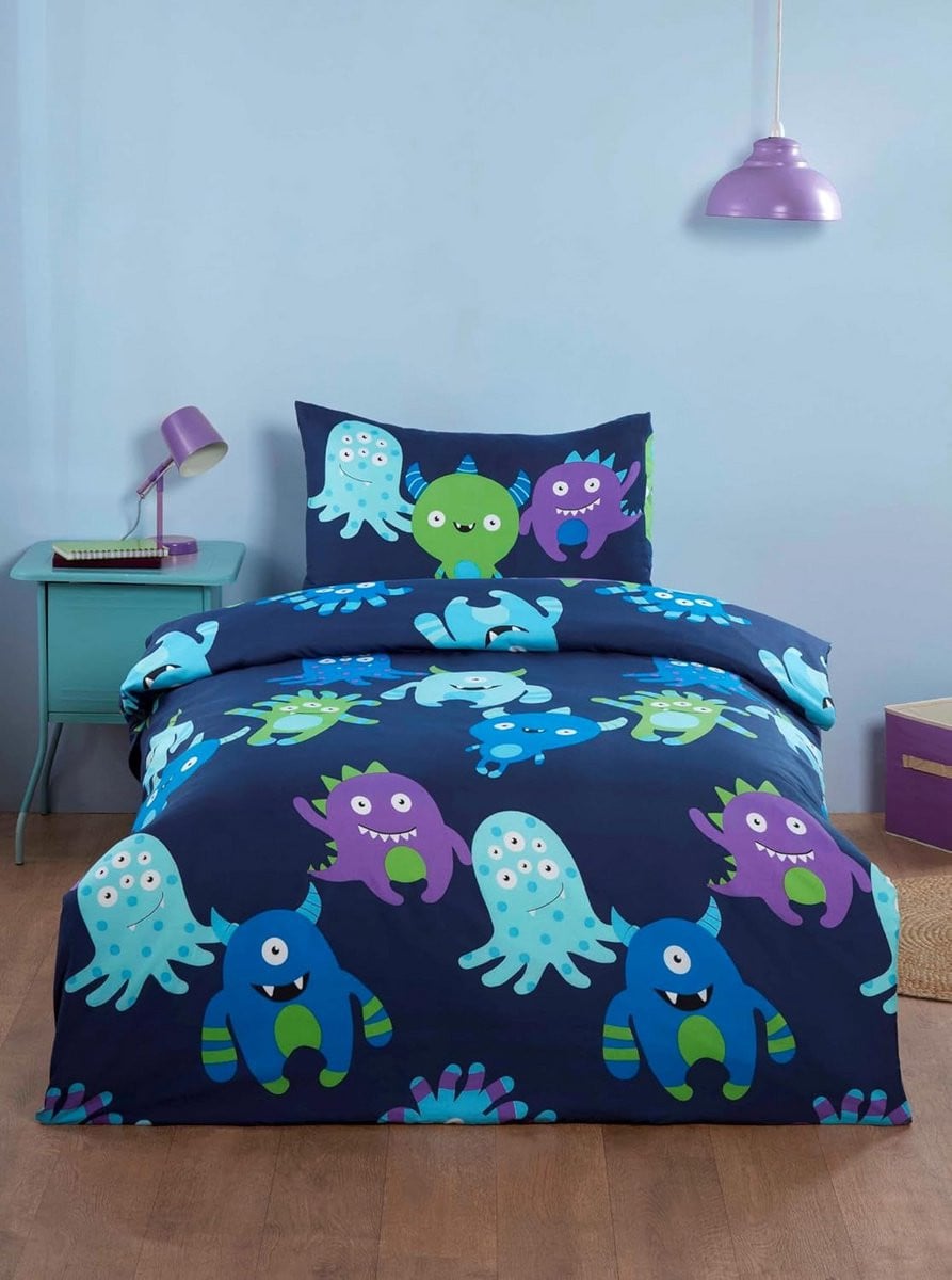 Dekbedovertrek Set Single - Microvezel met Vrolijke Monsters Print voor Kinderen