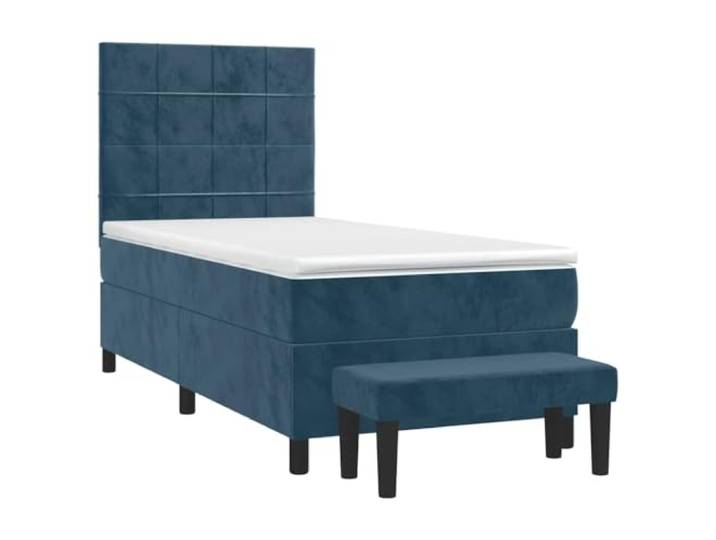 KTHLBRH Boxspringbett 80 x 200 cm dunkelblau aus Samt Verstellbares Kopfteil, mittlere bis harte Unterstützung, inklusive Sitzbank, atmungsaktiver Matratzenbezug