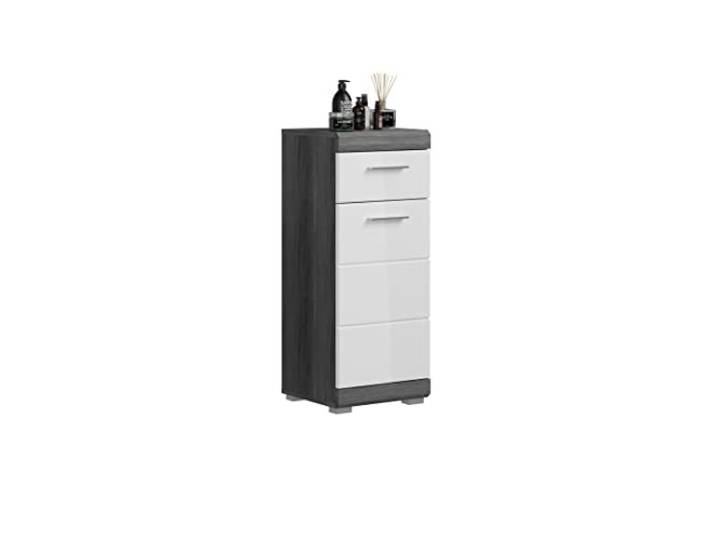 xonox.home - Standschrank Scout 37x88x31 cm in rauchsilber und weiß Hochglanz - Midischrank Badschrank Badmöbel Schrank - schöner Blickfang hochwertig verarbeitet robust und langlebig