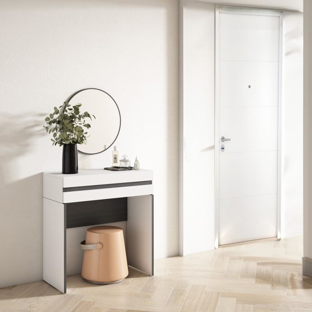 Skraut home Table console d´entrée effet bois blanc 70x35x75cm Blanc 70x75x35cm