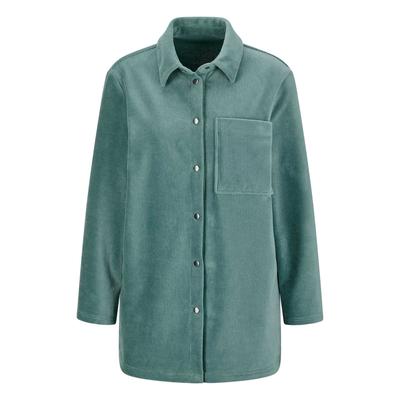 Kurzjacke GOLDNER "Weiche Hemdbluse mit Stretchkomfort", Damen, Gr. 42, grün (graugrün), Obermaterial: 70% Baumwolle CO. 25% Polyester PES. 5% Elasthan EL., Modisch, Jacken Kurzjacke, weiche Stretchqualität