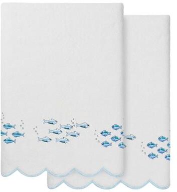 Authentic Hotel and Spa 100% Turkish Cotton FISH SCHOOL Scallop Embellished Towel Collection.