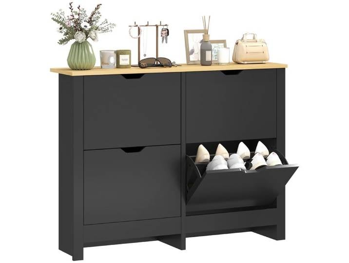 HOMCOM - meuble à chaussures - Bois - 105x26x80cm - Noir Bois naturel