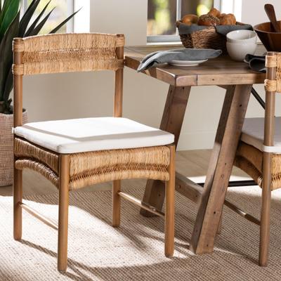 Elvera Woven Seagrass and Mahogany Wood Dining Chair by Bali & Pari in Walnut (Size OS)