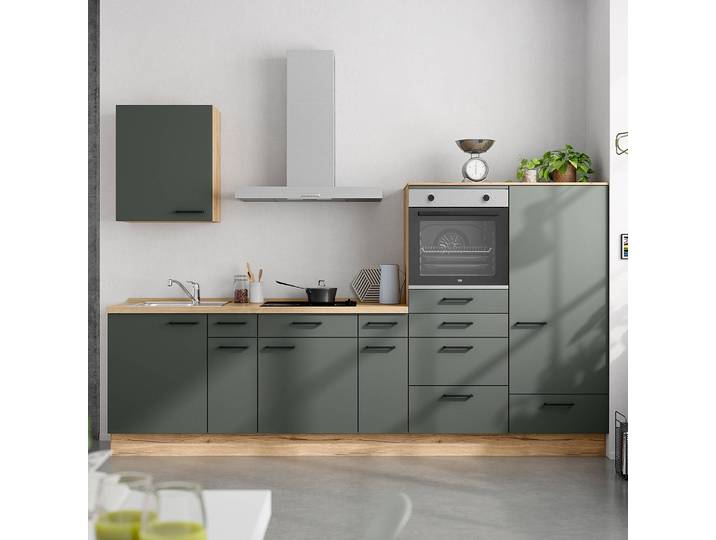 Küchenzeile Low-Line Easytouch Kombi D 300cm Ausrichtung rechts Grün/Dunkelgrün ohne Elektrogeräte