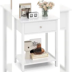 COSTWAY 2er Set Nachttisch mit Schublade & offenem Regal, 48x40x58 cm, Weiß