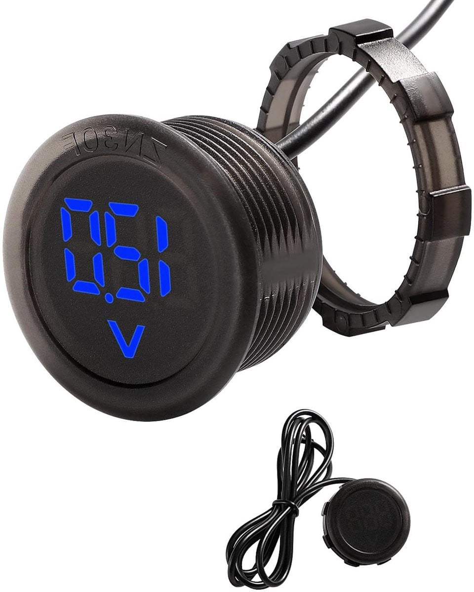 Digitale Voltmeter Waterdicht 5V-100V DC - Ronde 2-Draads Spanningsmonitor Meter - Blauw en Zwart