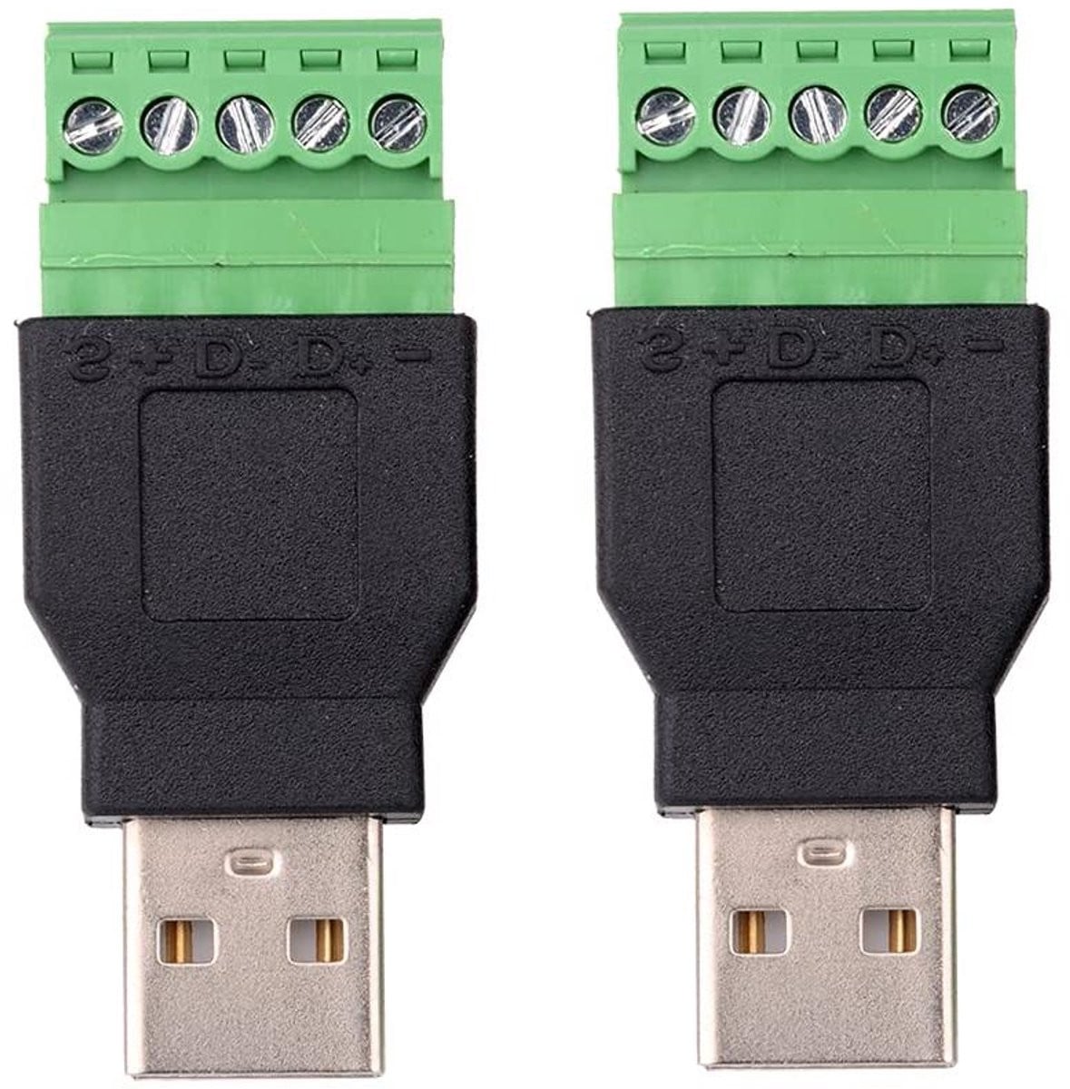 USB naar Schroefklem Adapter Terminal Blok Plug voor Kabelverbindingen - Zwart - 2 stuks