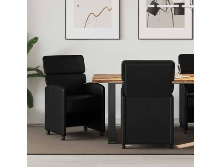Esszimmerstühle mit Rollen 2 stk. Kunstleder Schwarz, Sperrholz und Metall Kunstlederbezug, Rollen für Mobilität, ergonomische Form, einfache Montage, pflegeleichte Oberfläche