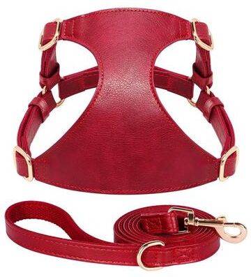 Uplift Picks Soft Genuine Leather Dog Harness And Leash Set For Small Medium Pets red xxs