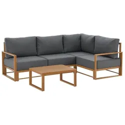 Sabaideco, Gartenlounge, Gartenmöbel Ecksofa - Aluminium Holzoptik - 5 Personen - Hellgrau