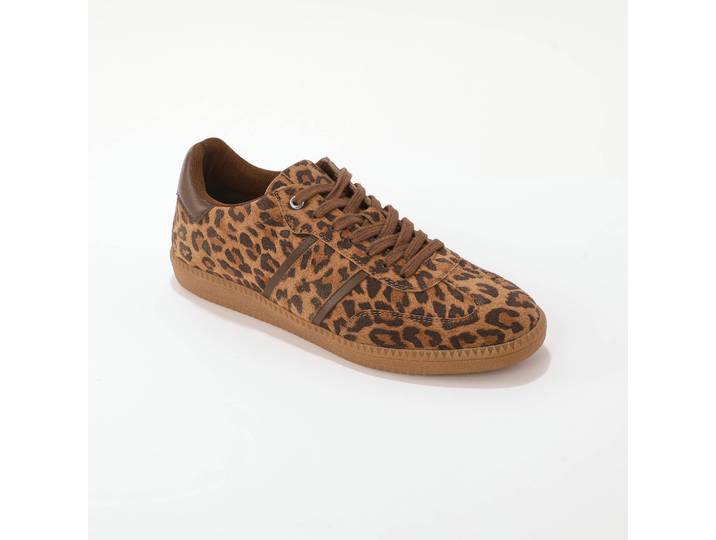Baskets croûte de cuir motif léopard - Blancheporte