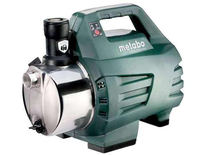 metabo HWA 3500 Inox\, Pompe de Jardin\, Surpresseur Automatique\, 1100 W Corps en acier inoxydable\, débit max. 3500 l/h\, hauteur de refoulement 45 m\, protection contre la marche à sec