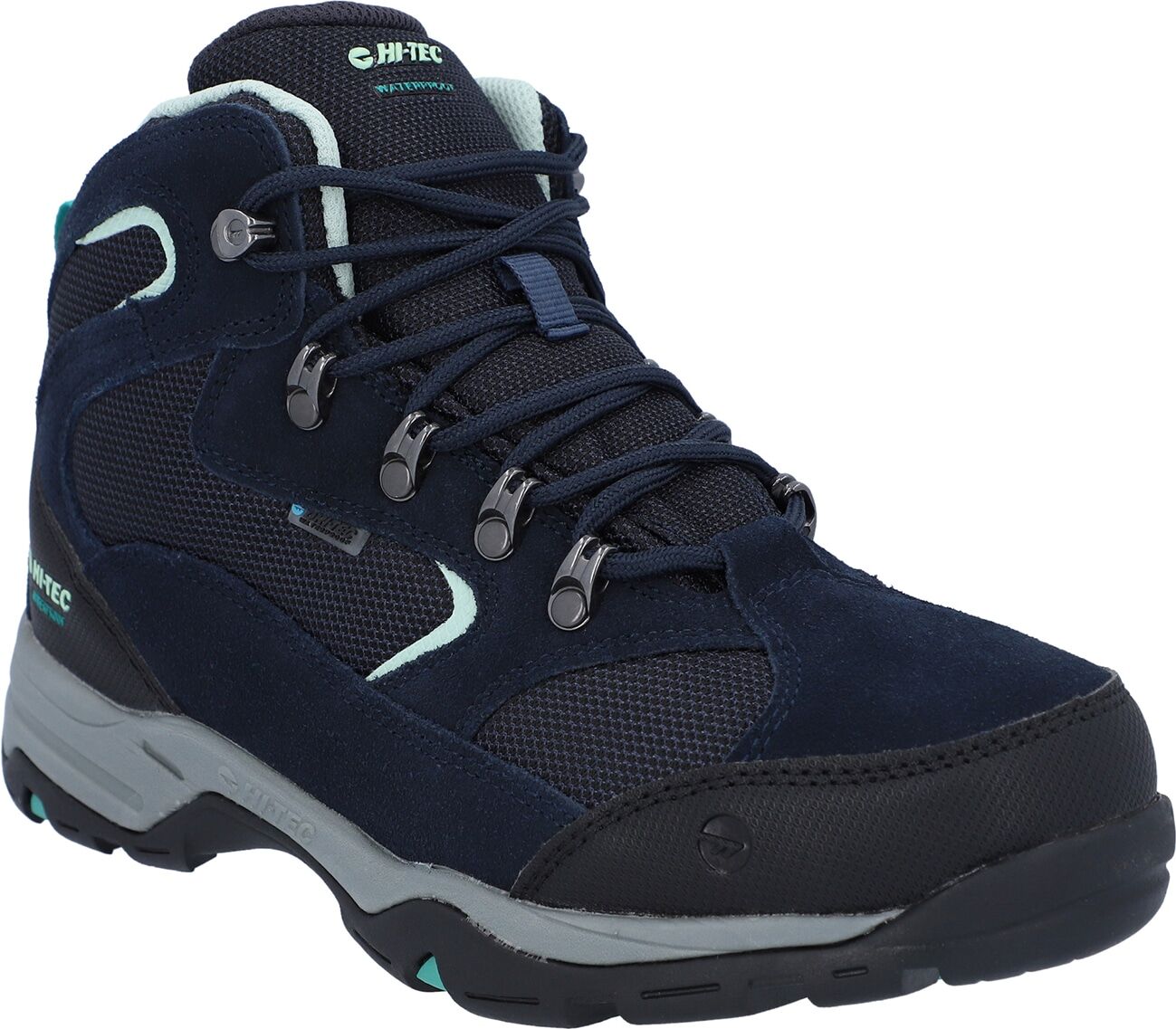 Wanderschuh HI-TEC "Storm WP W", Damen, Gr. 38, blau (sky captain, mint, navigate), Leder, Textil, mehrfarbig, Schuhe Wanderschuh, wasserdicht sky captain, mint, navigate 38