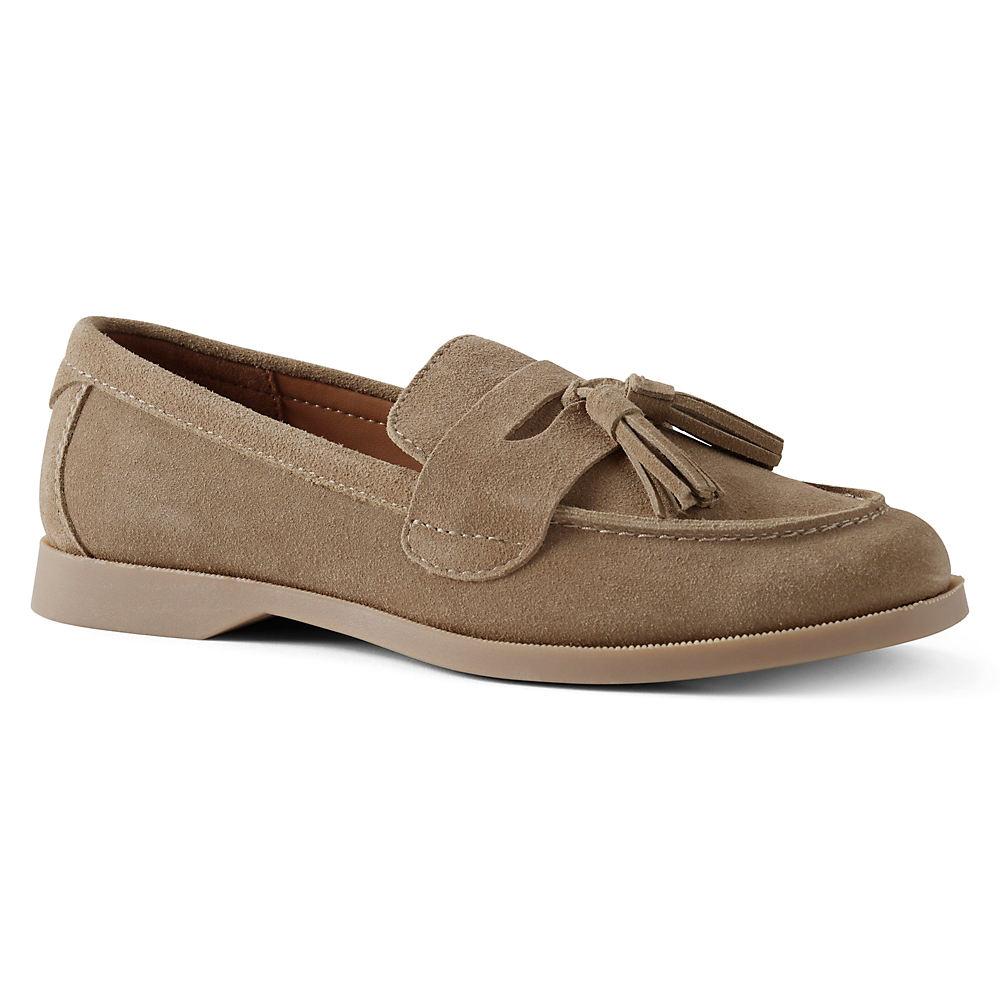 Veloursleder-Loafer mit Tasseln, Damen, size: regular, Beige, Rauleder, by Lands' End