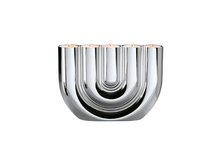 Design Teelichthalter „Double U“ aus Edelstahl Silber Philippi