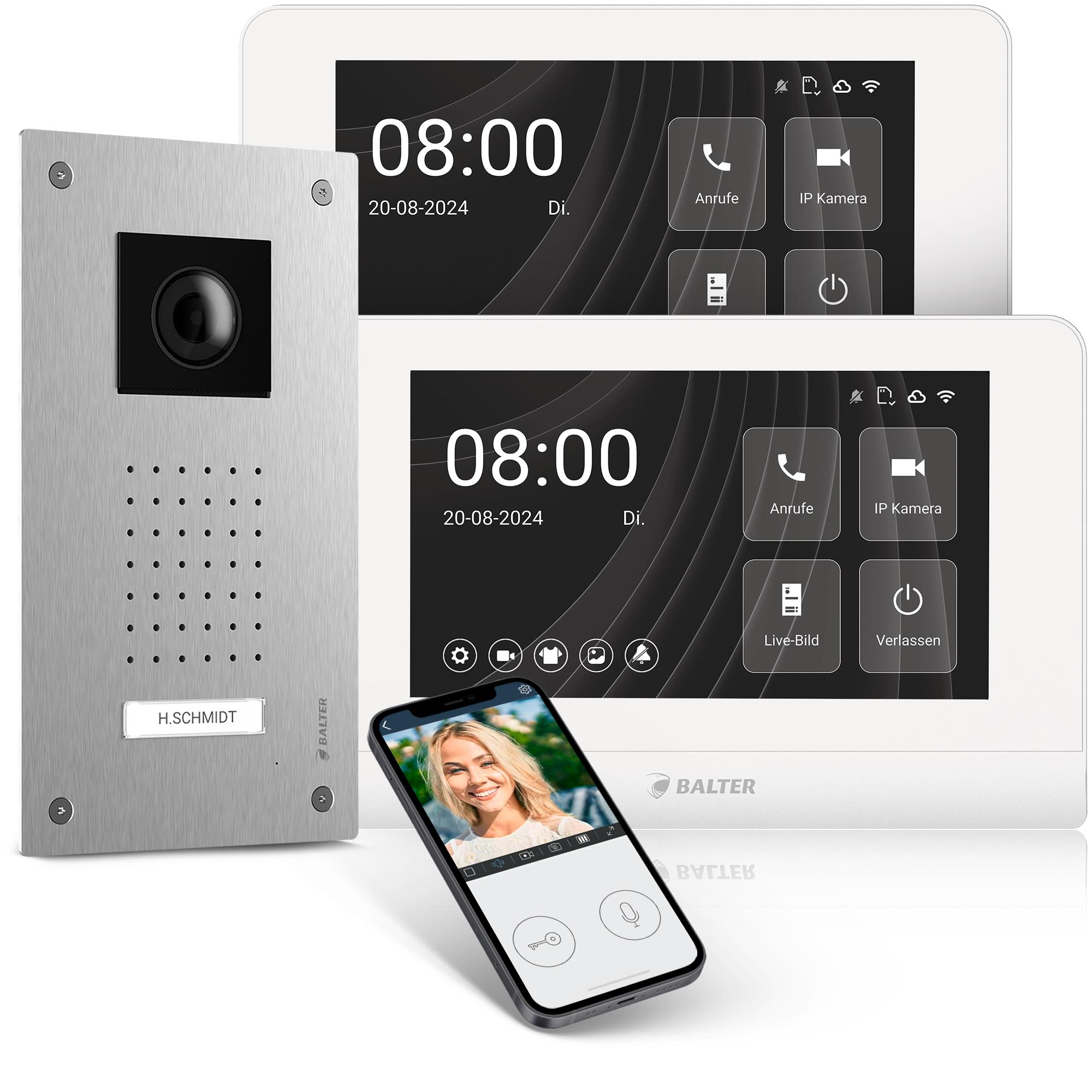 Entri LN Video Türsprechanlage, Video Türklingel mit App, 1 Familienhaus mit 2x7-Zoll HD-Monitor, 2-Draht, Unterputz, Video Full HD Kamera