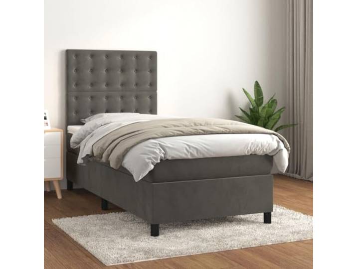 RJPLMFV Lattenrost, 90 x 190 cm, Dunkelgrau, Samt Verstellbarer Kopfteil, Taschenfederkernmatratze, mittelharte Unterstützung, weicher Matratzenschoner