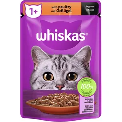 Whiskas  1+ 85 Gramm in Sauce Katzennassfutter Sparpaket 56 x 85 Gramm Geflügel