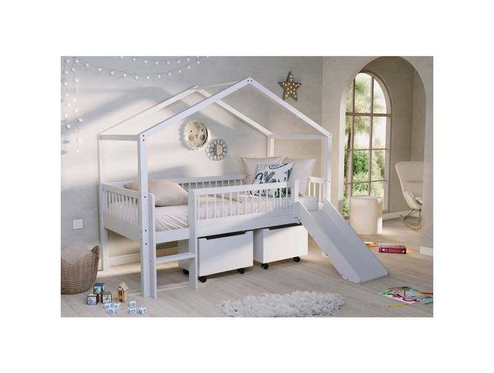 Hausbett FORREST Weiß ca.90x200cm Rutsche, Bettladen