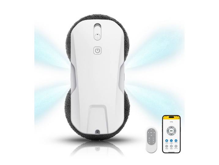 EVERCROSS BOT Fensterputzroboter mit automatischer 4-Wege-Sprühfunktion, 5300 Pa starker Saugkraft, (Absturzsicherung & 50 Minuten UPS-Notstromschutz) Intelligenter Navigation, 60 mm ultradünnem Gehäuse