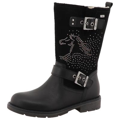 Stiefel LURCHI "Henriette1-TEX", Mädchen, Gr. 34, schwarz, Veloursleder, Schuhe Stiefel, Langschaftstiefel, Nieten und Perdemotiv, Größenschablone zum Download