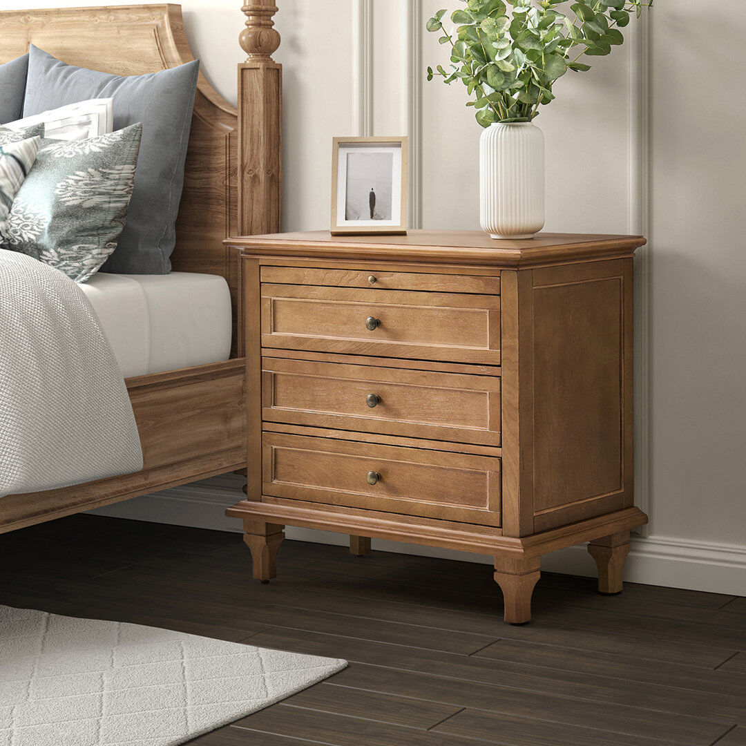 Marlow Home Co. Dominic Country 72cm W 3 - Drawer Bedside Table Brown 69cm H X 72cm W X 40cm D