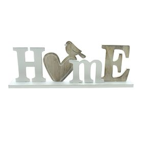 Frank-Flechtwaren Schriftzug Home, Aufsteller aus Holz, braun/weiß, 35 x 12 x 6 cm