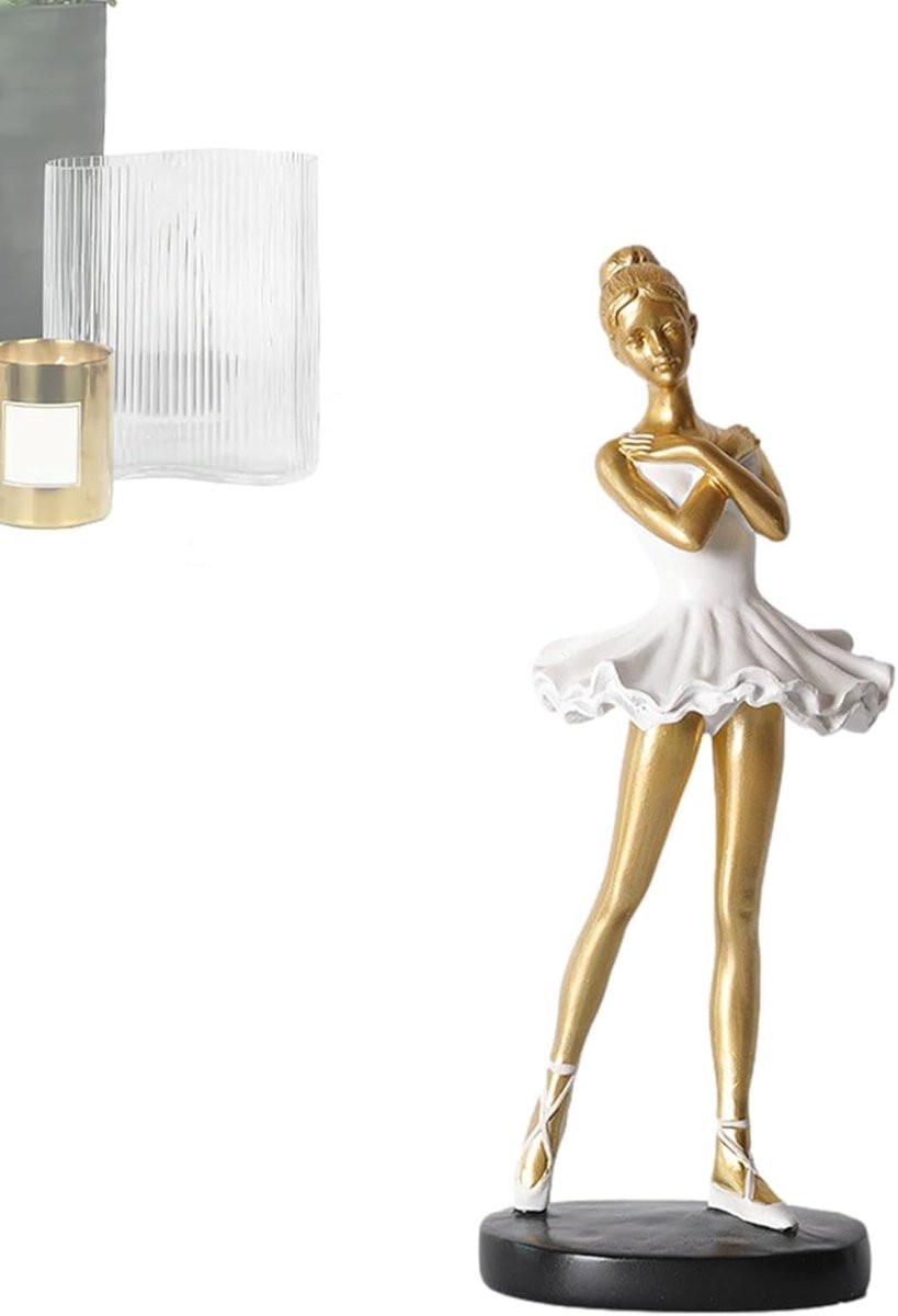 Gouden Ballerina Beeldje van Synthetische Hars voor Decoratie, Hoogte: 27,5 cm