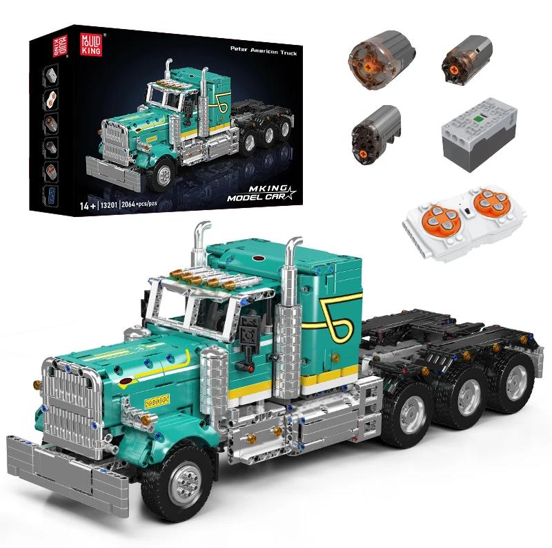 Technischer Klemmbaustein-Bausatz - 13201 - Ferngesteuert und motorisiert - Amerikanischer Truck - Kleine Bausteine - LEGO-kompatibel - Lithium-Akku - Originalverpackung