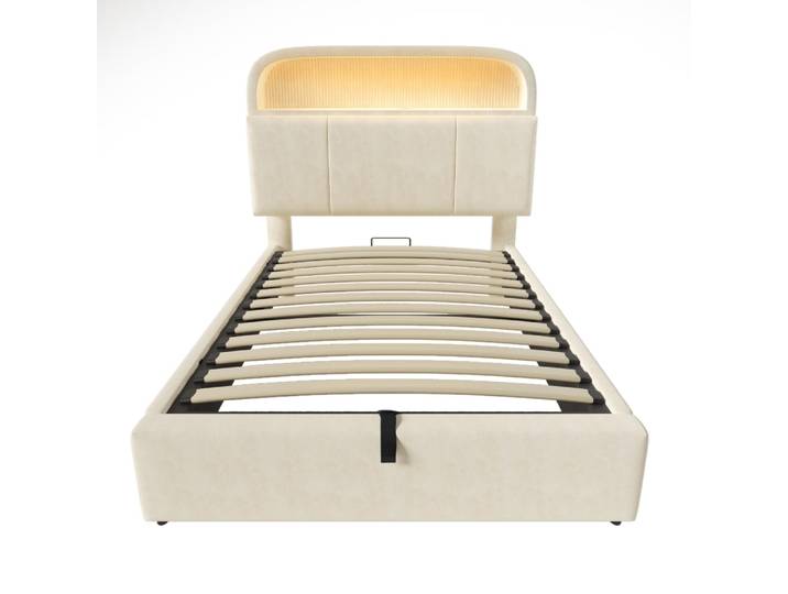 Lit tapissier en sami beige 90x200cm