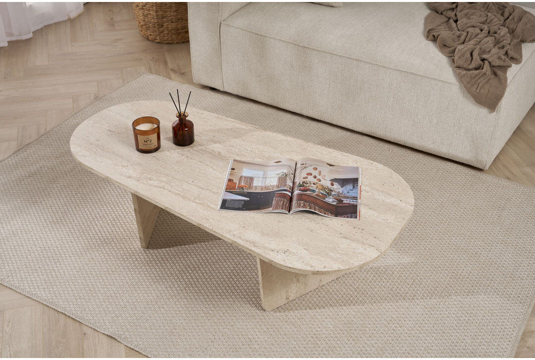17 Stories Tatjana Coffee Table Travertine 40cm H X 130cm W X 65cm D