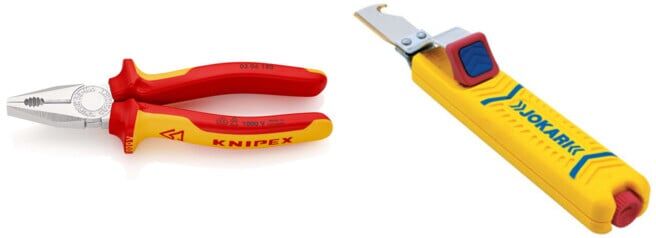 Knipex Set VDE Kombizange 180 + Kabelmesser No.28H Secura8-28mm m.Hakenkli.
